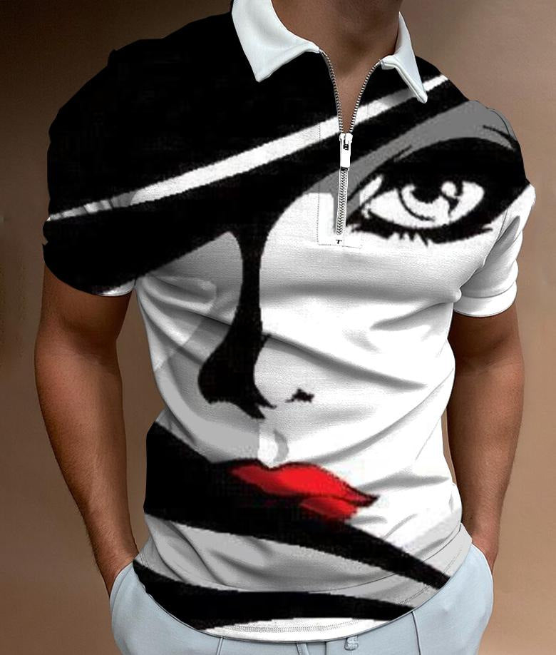 Face Art Print Short Sleeve Tshirts Streetwear Mens